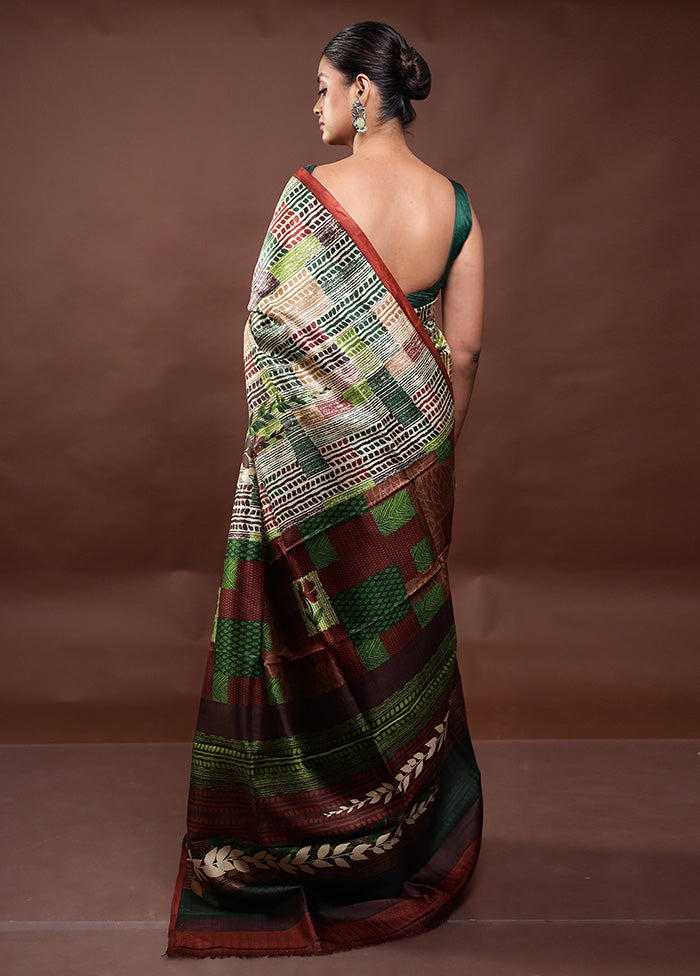 Multicolor Printed Pure Silk Saree Without Blouse Piece With Mastercard Online