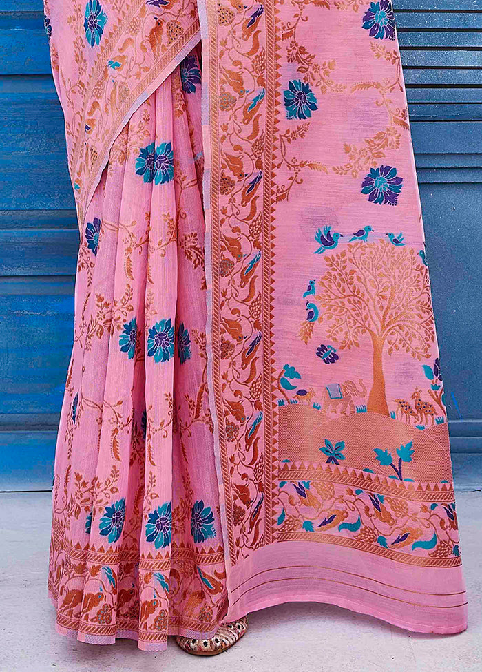 Pink Linen Silk Saree With Blouse Piece Cheap Visit