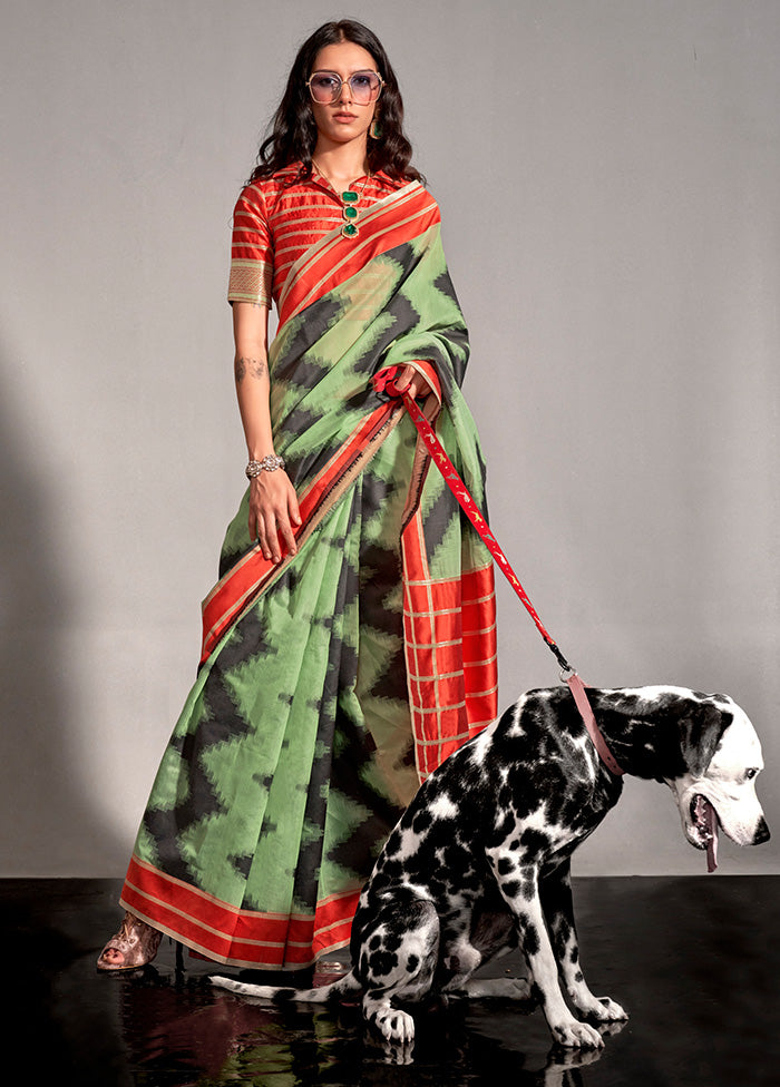 Green Spun Silk Saree With Blouse Piece Online Online Cheap Pice