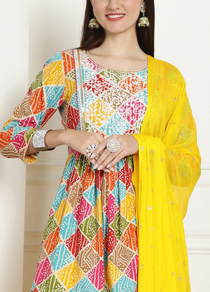 3 Pc Multicolor Readymade Rayon Suit Set Discount Popular