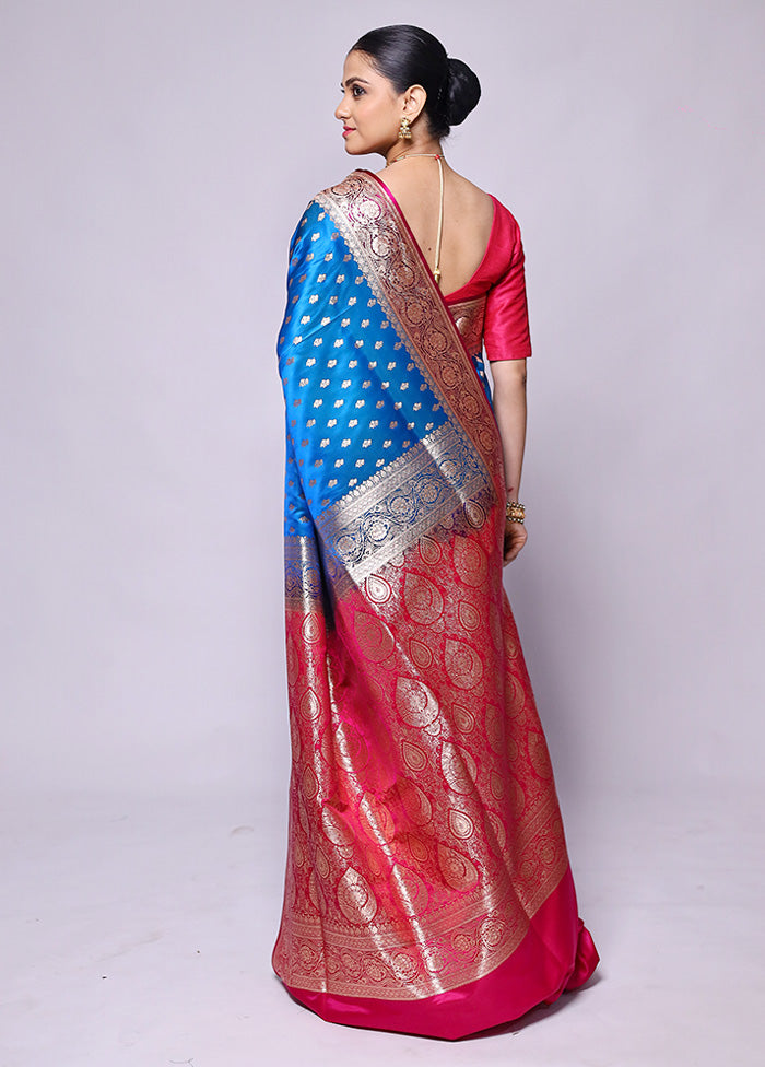 Blue Banarasi Silk Saree With Blouse Piece With Paypal Sale Online