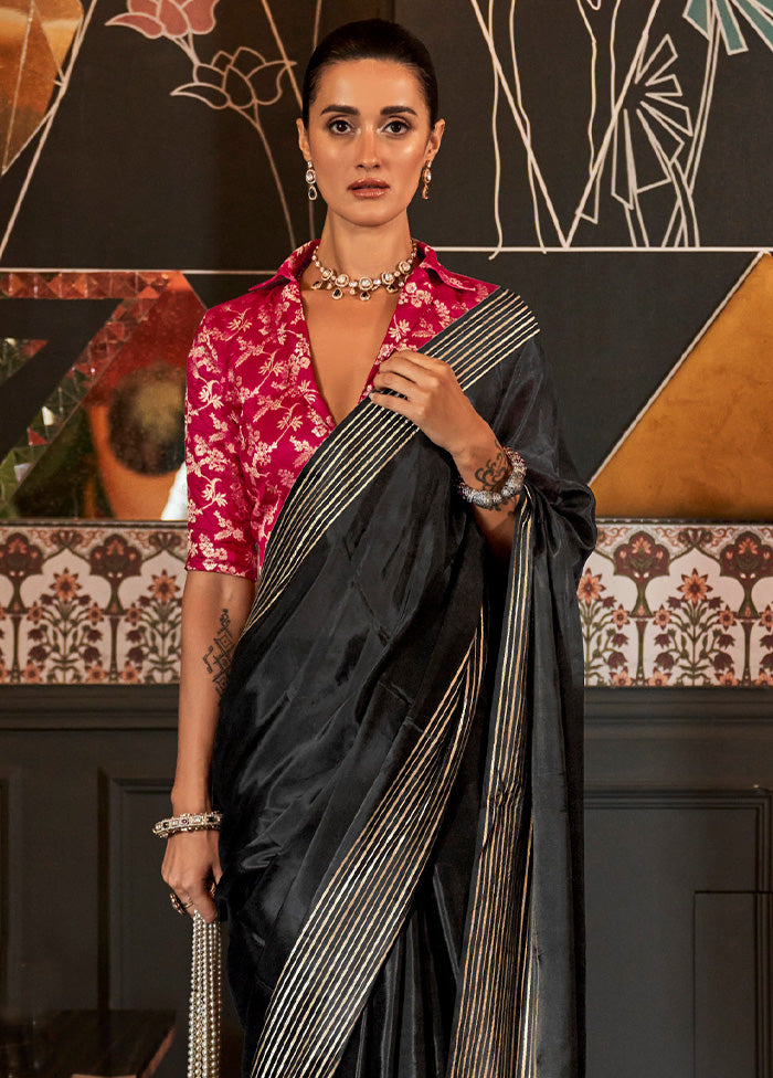 Black Spun Silk Saree With Blouse Piece Clearance Sast