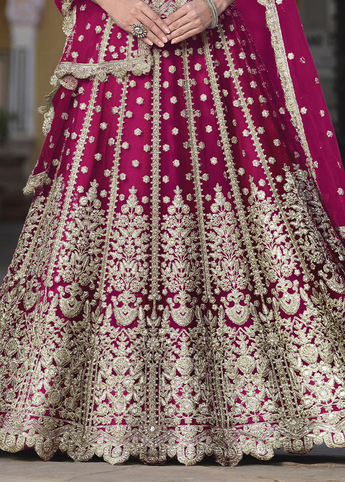 3 Pc Pink Net Semi Stitched Lehenga Set Free Shipping Classic