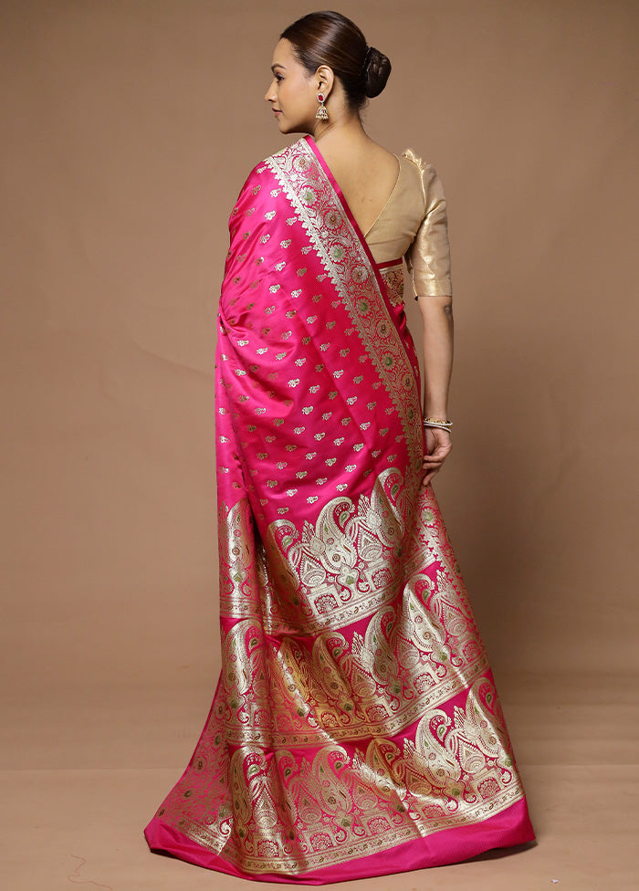 Pink Banarasi Silk Saree With Blouse Piece Discount 2025 Newest