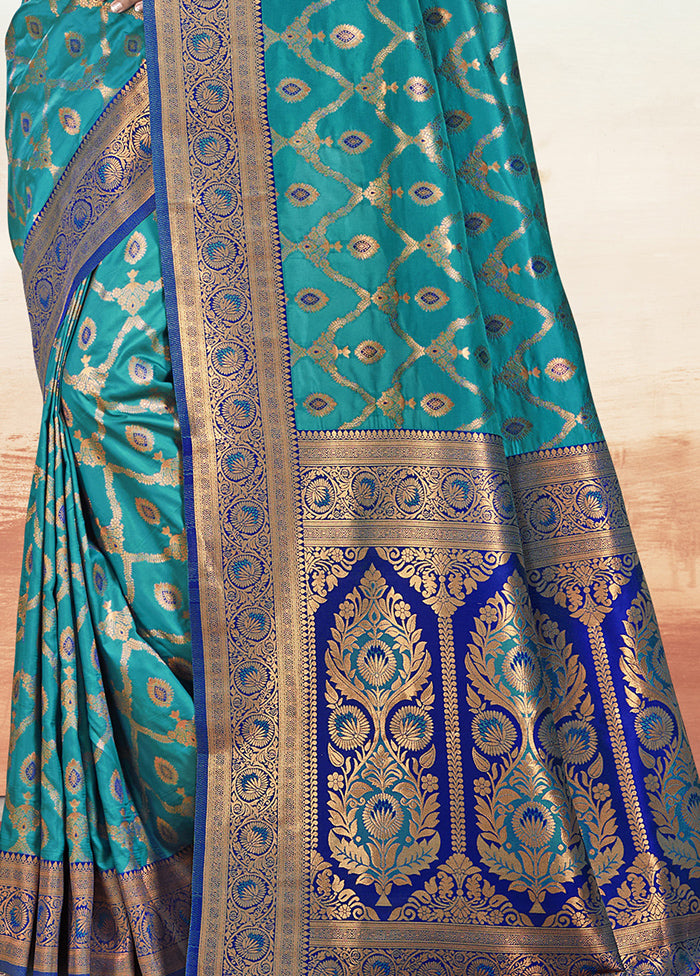 Sky Blue Dupion Silk Saree With Blouse Piece Low Cost Sale Online