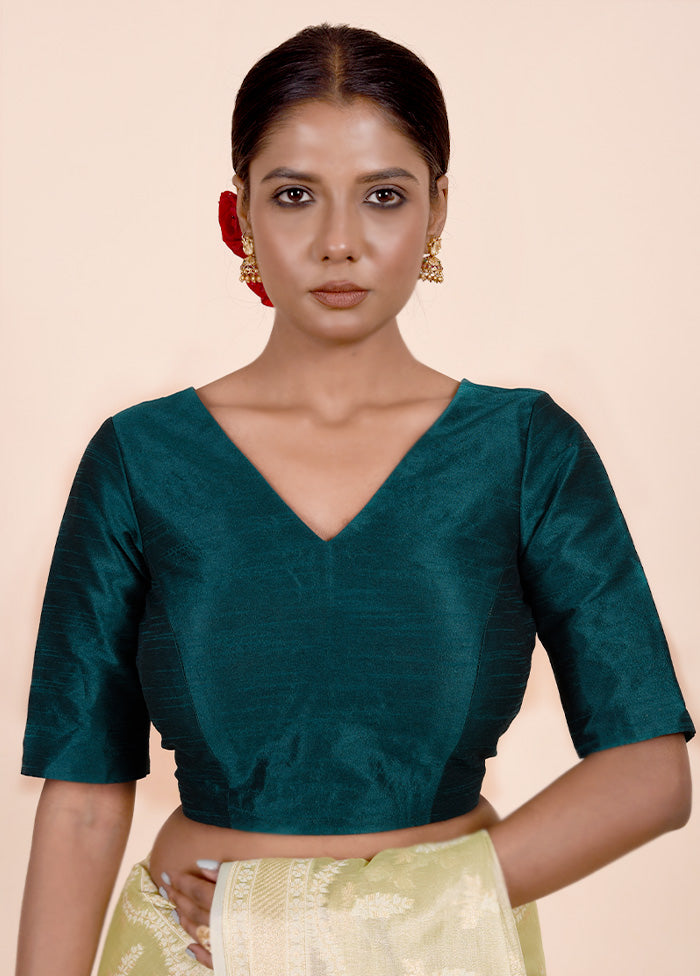 Teal Green Dupion Silk Designer Blouse Shop For Online