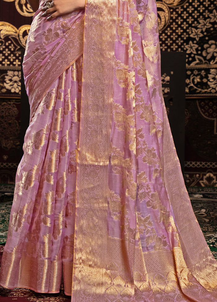 Pink Banarasi Silk Saree With Blouse Piece Comfortable Cheap Online