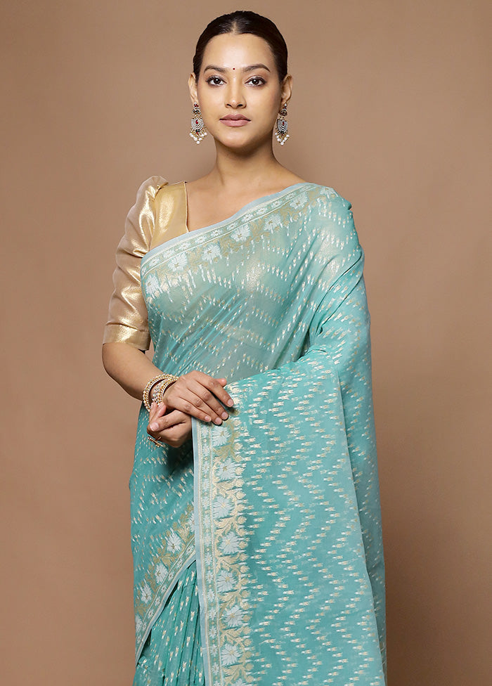 Blue Kora Silk Saree With Blouse Piece For Sale Finishline