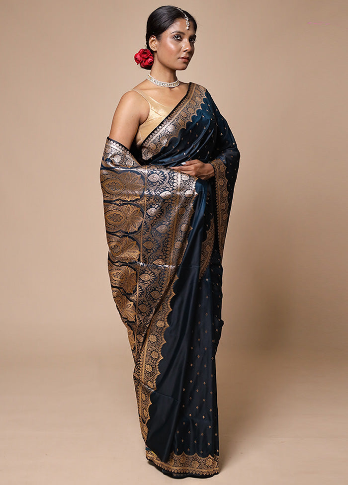 Blue Banarasi Silk Saree With Blouse Piece Extremely Cheap Online