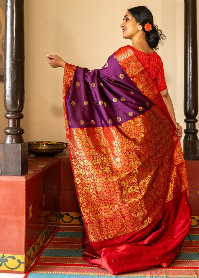 Purple Banarasi Silk Saree With Blouse Piece Online Online Cheap Pice