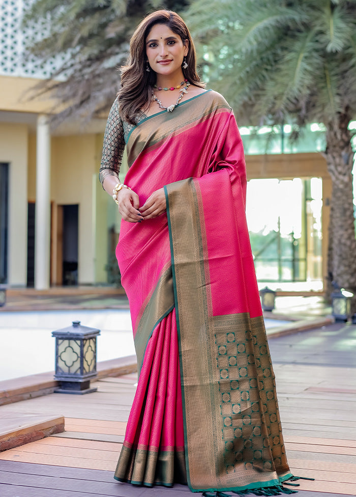 Pink Kanjivaram Silk Saree With Blouse Piece Outlet For You