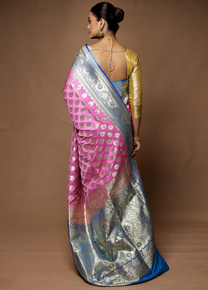 Pink Banarasi Silk Saree With Blouse Piece Countdown Package Cheap Online