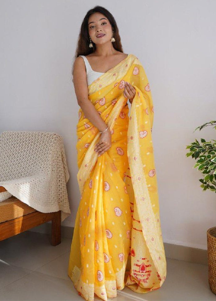 Yellow Cotton Saree With Blouse Piece Buy Cheap Many Kinds Of