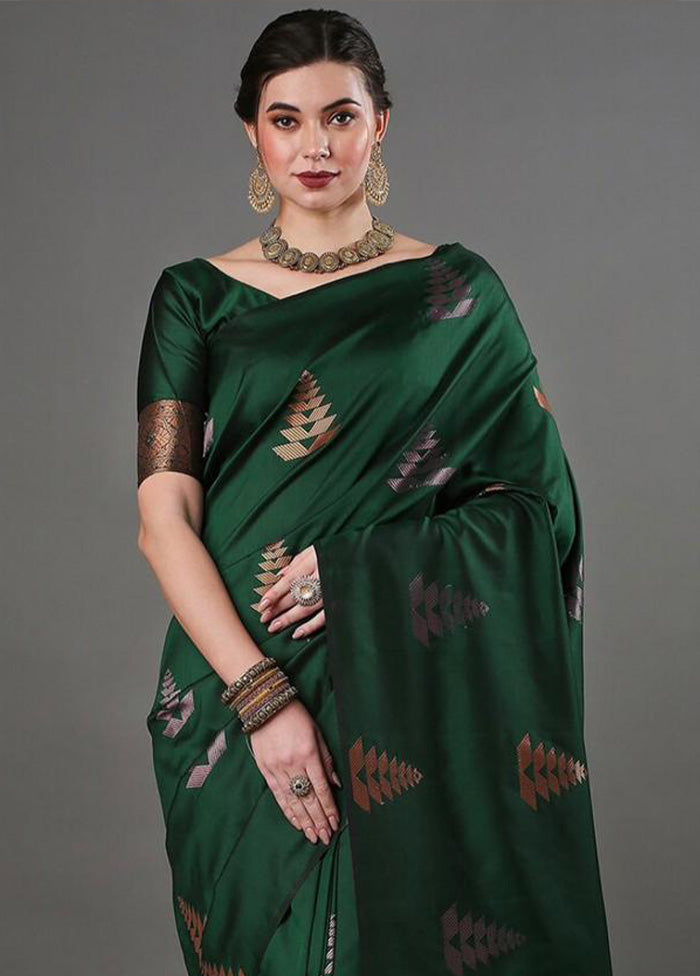 Green Banarasi Silk Saree With Blouse Piece Clearance 100% Original