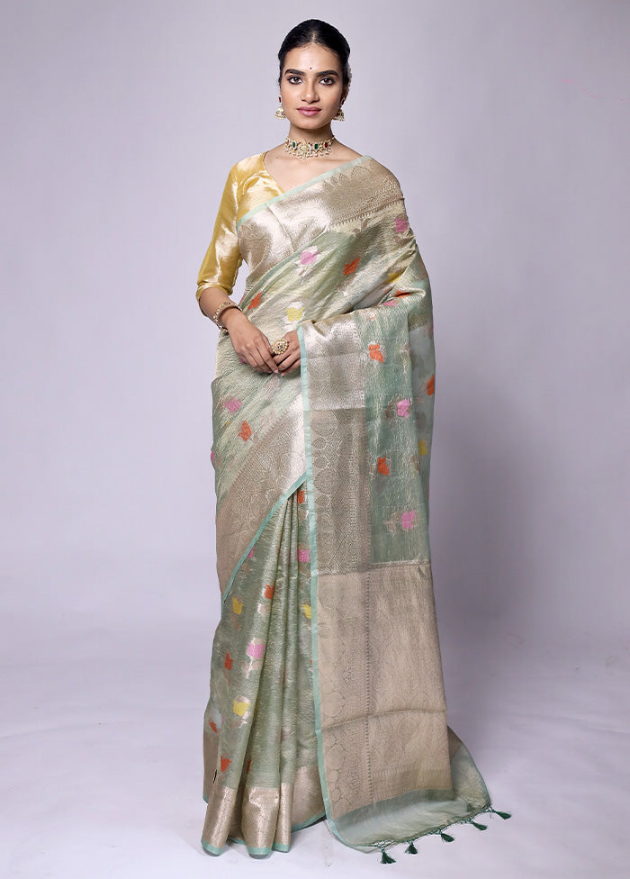 Green Crushed Tissue Silk Saree With Blouse Piece 2025 Cheap Pice