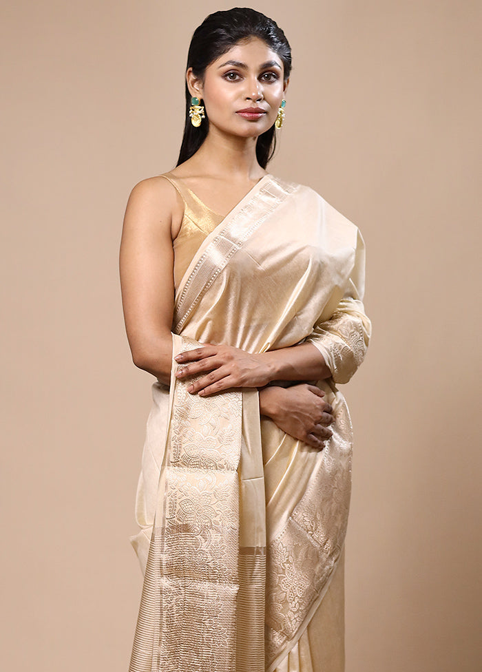 Cream Dupion Silk Saree With Blouse Piece Discounts Sale Online