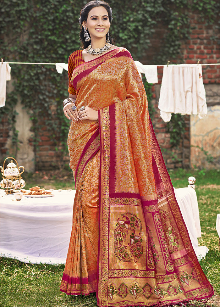 Orange Spun Silk Saree With Blouse Piece Outlet Excellent