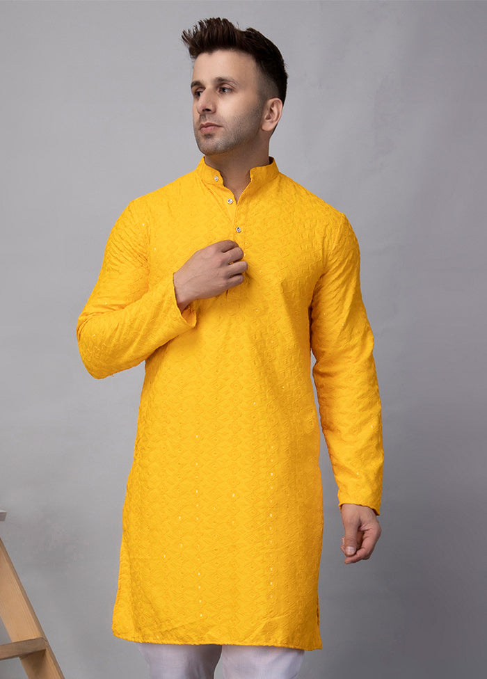 2 Pc Yellow Viscose Kurta Pajama Set For Sale 2025