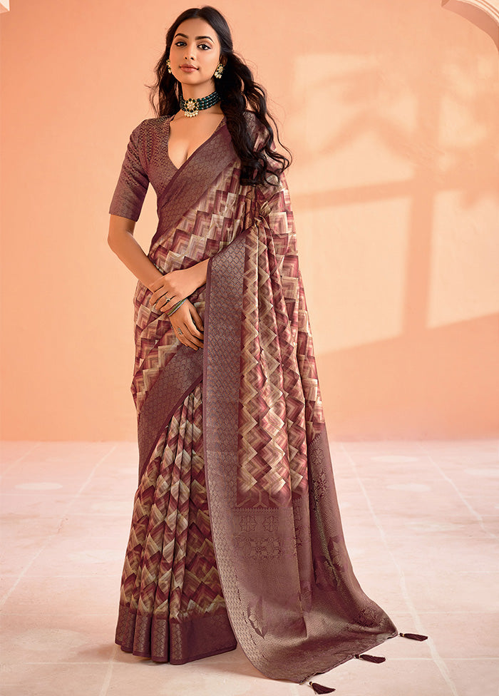 Brown Organza Saree With Blouse Piece For Nice Online