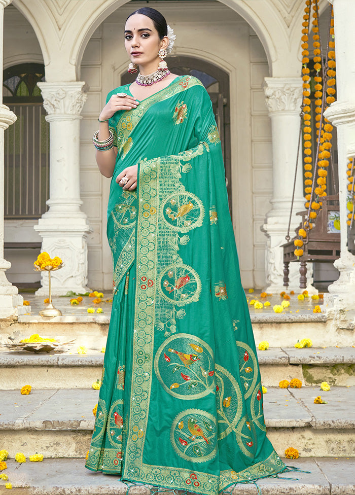 Green Spun Silk Saree With Blouse Piece Popular Sale Online