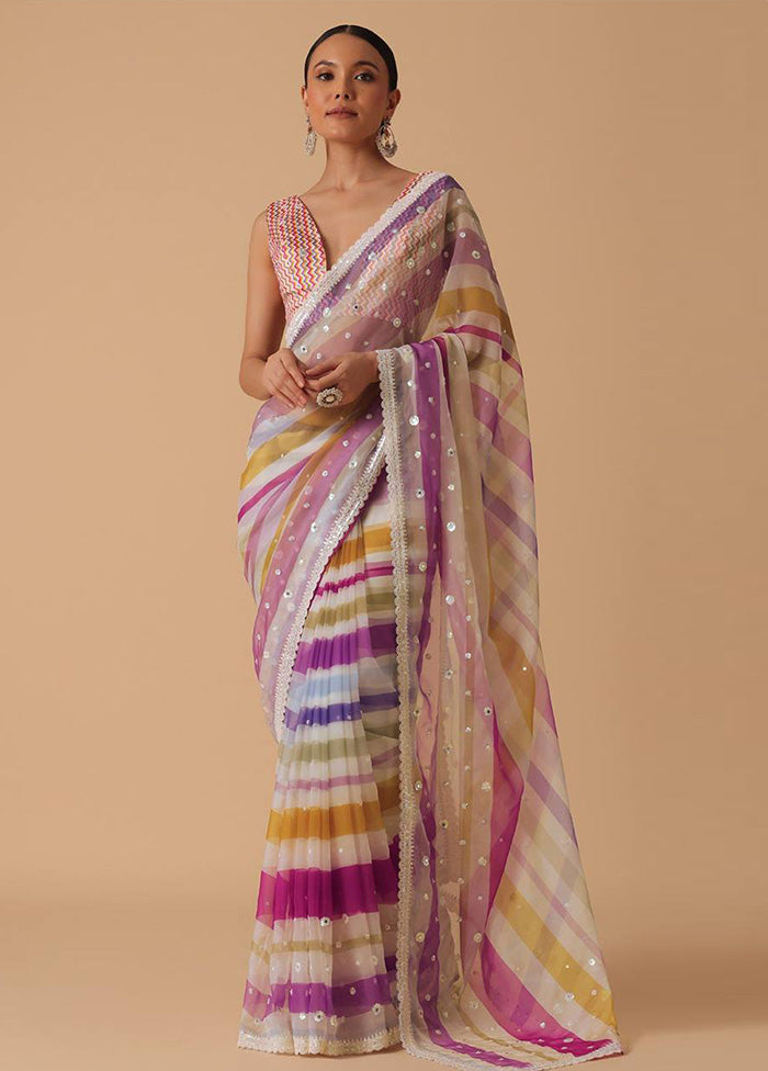 Multicolor Georgette Saree With Blouse Piece Cheap Sale From China