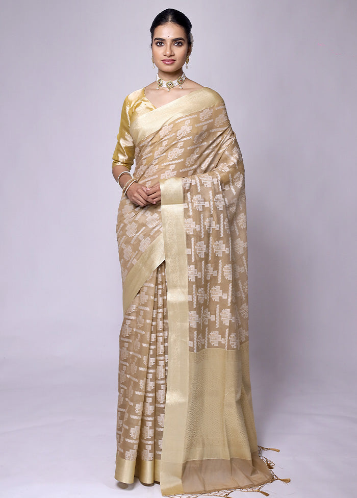 Beige Kora Silk Saree With Blouse Piece Free Shipping With Mastercard