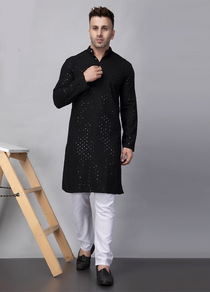 2 Pc Black Viscose Kurta Pajama Set Cheap Sale Footlocker Finishline