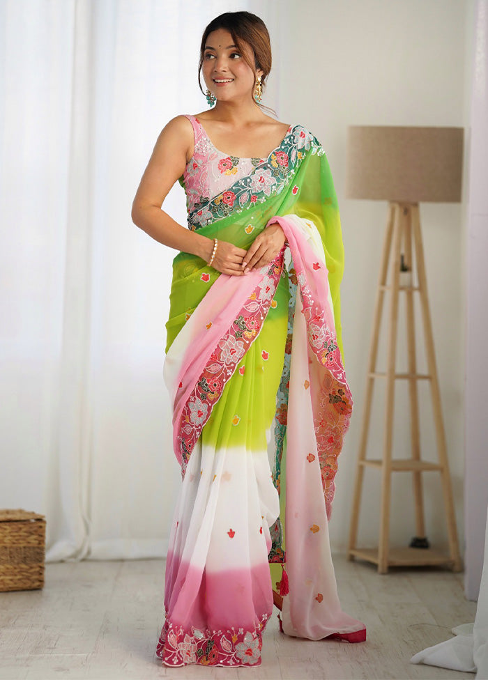 Green Georgette Saree With Blouse Piece Outlet Visit