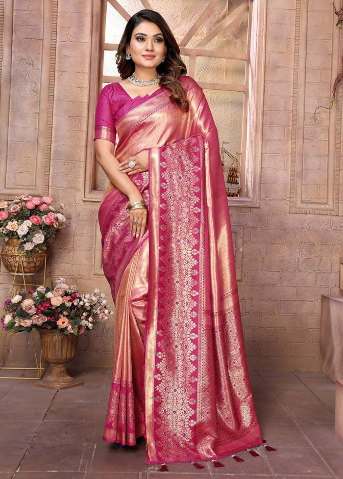 Pink Banarasi Silk Saree With Blouse Piece Really For Sale