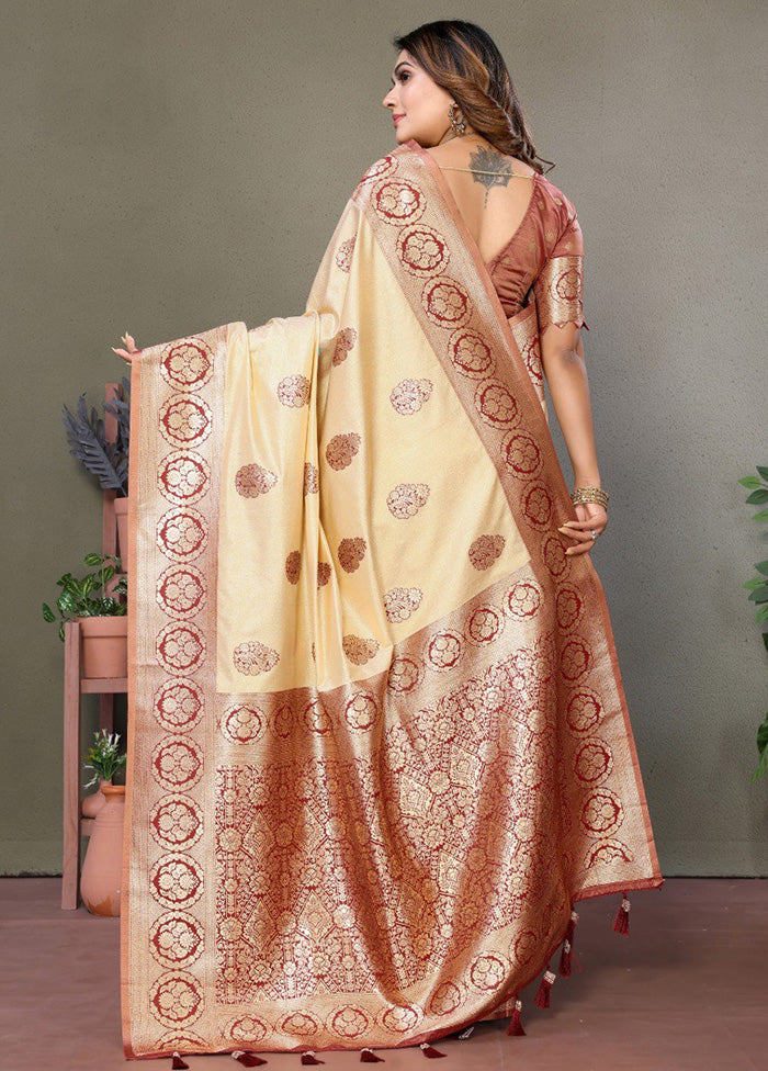 Cream Spun Silk Saree With Blouse Piece Pices Cheap Online