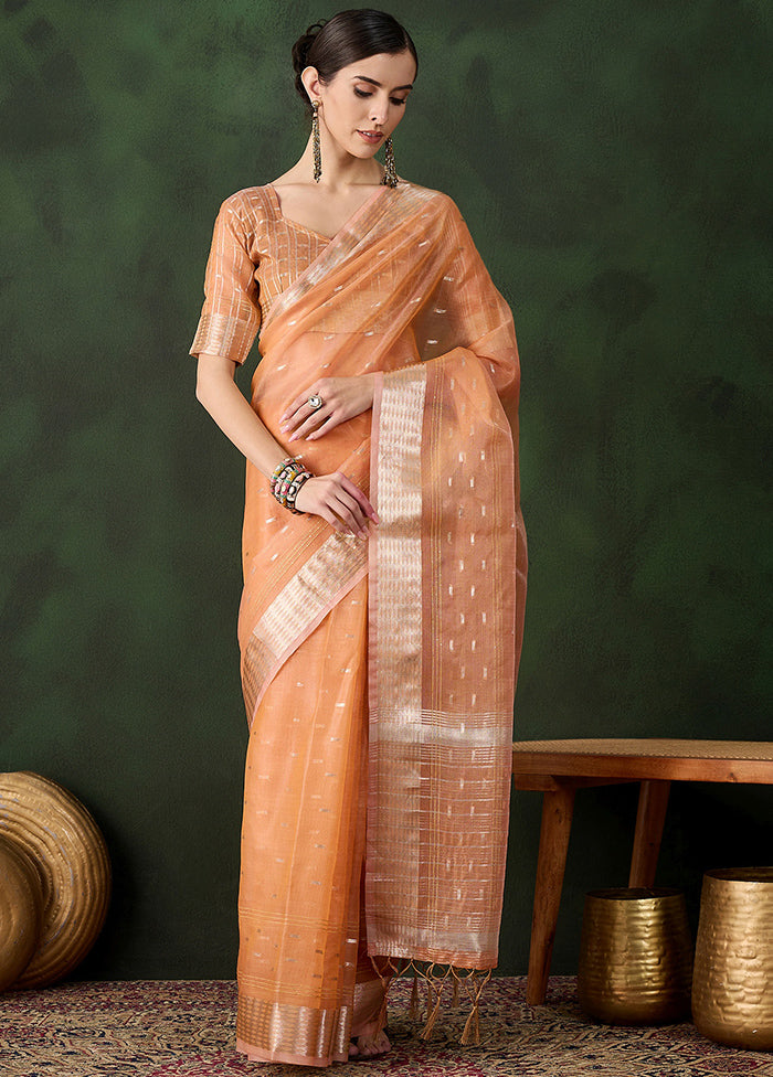 Peach Organza Saree With Blouse Piece Outlet Release Dates