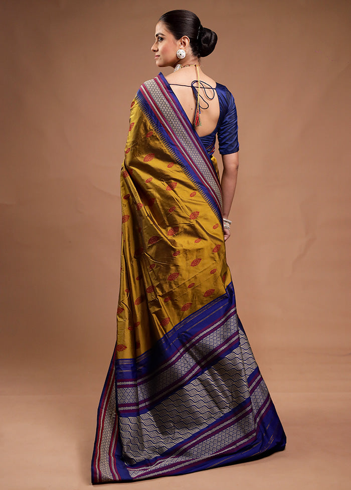 Mustard Kanjivaram Silk Saree With Blouse Piece Clearance 100% Guaranteed