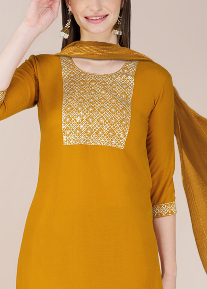 3 Pc Mustard Readymade Cotton Suit Set Best Place To Buy Online