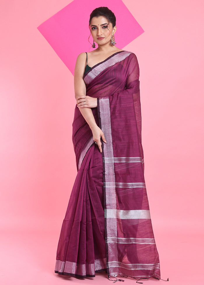 Purple Cotton Saree With Blouse Piece Outlet Cheap Pices