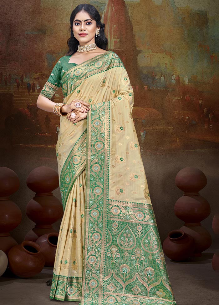 Beige Dupion Silk Saree With Blouse Piece Outlet Cheap Quality