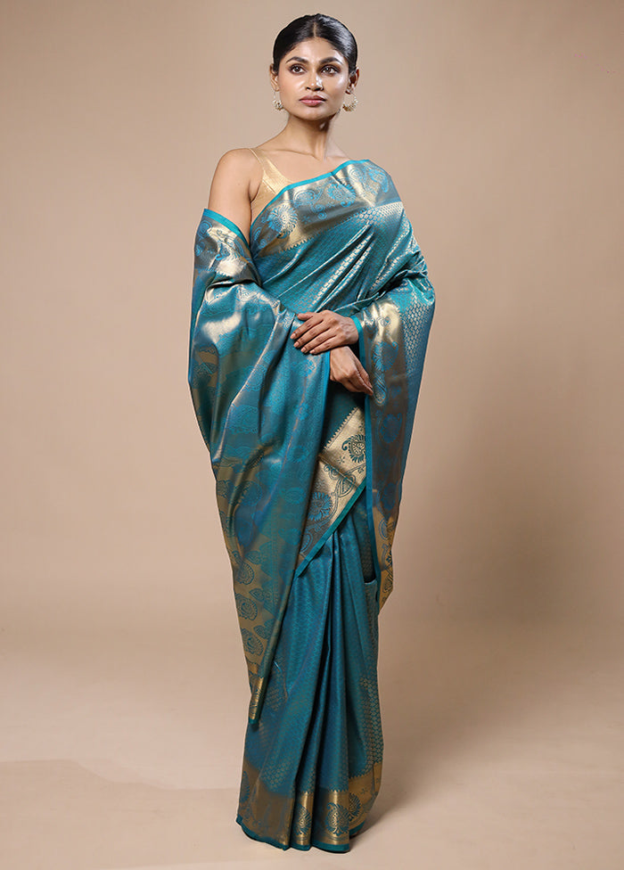 Blue Kanjivaram Silk Saree With Blouse Piece Buy Cheap Best Pices