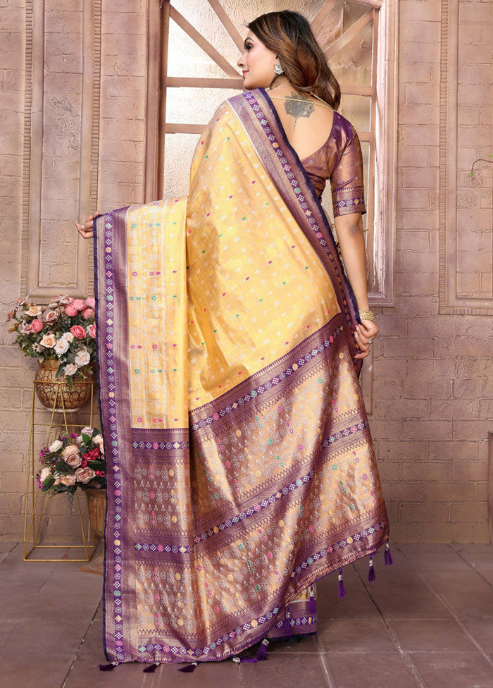 Golden Banarasi Silk Saree With Blouse Piece Cheap Lowest Pice