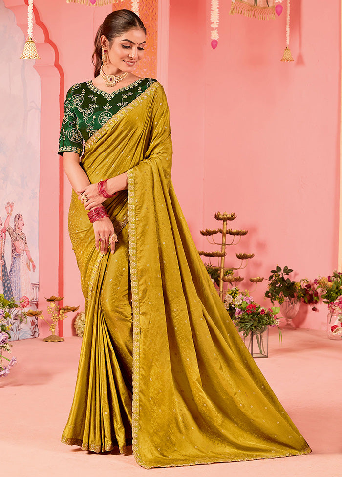 Gold Satin Silk Saree With Blouse Piece Where To Buy