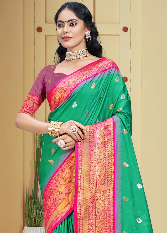 Teal Green Dupion Silk Saree With Blouse Piece Enjoy For Sale