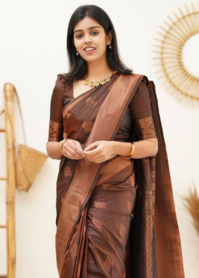 Coffee Banarasi Silk Saree With Blouse Piece Buy Cheap Best Store To Get