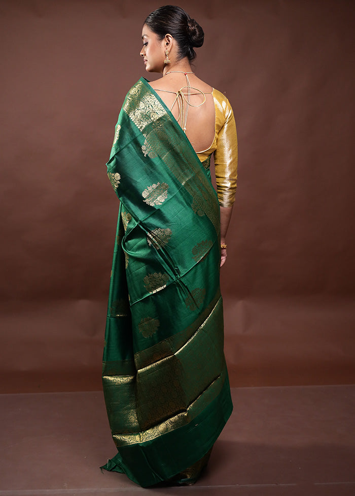 Green Dupion Silk Saree With Blouse Piece Sale New Styles