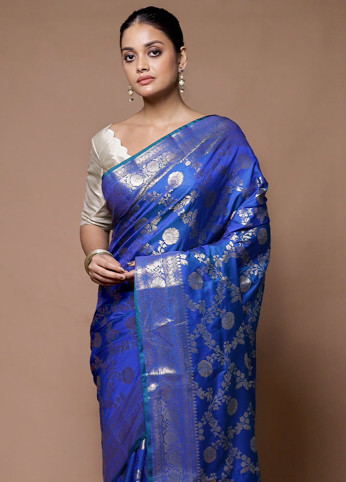 Blue Uppada Silk Saree With Blouse Piece Cheap Pices Authentic