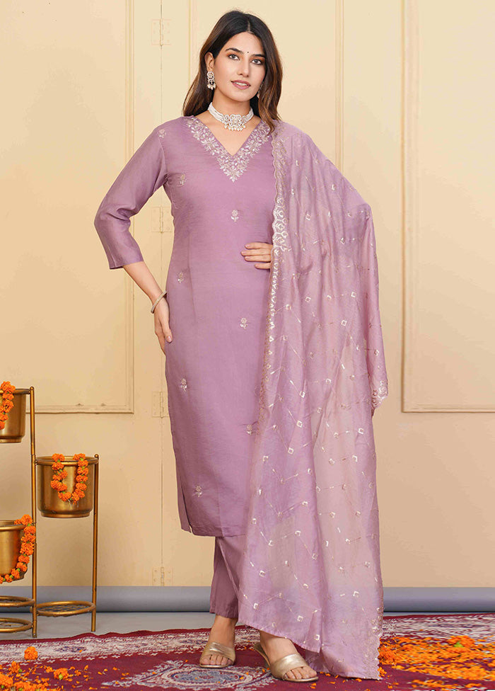 3 Pc Lavender Readymade Viscose Suit Set Ebay Online