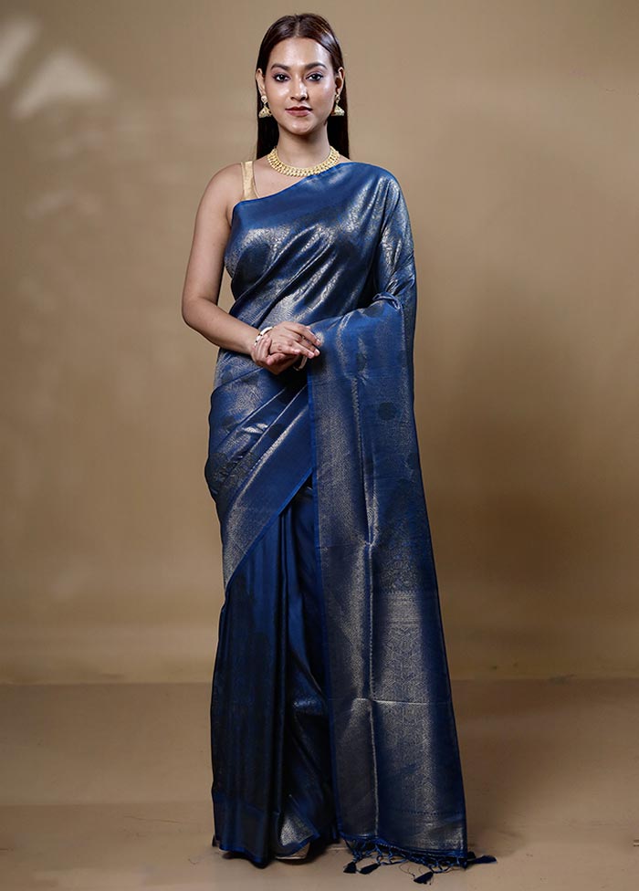 Blue Dupion Silk Saree With Blouse Piece Outlet Find Great