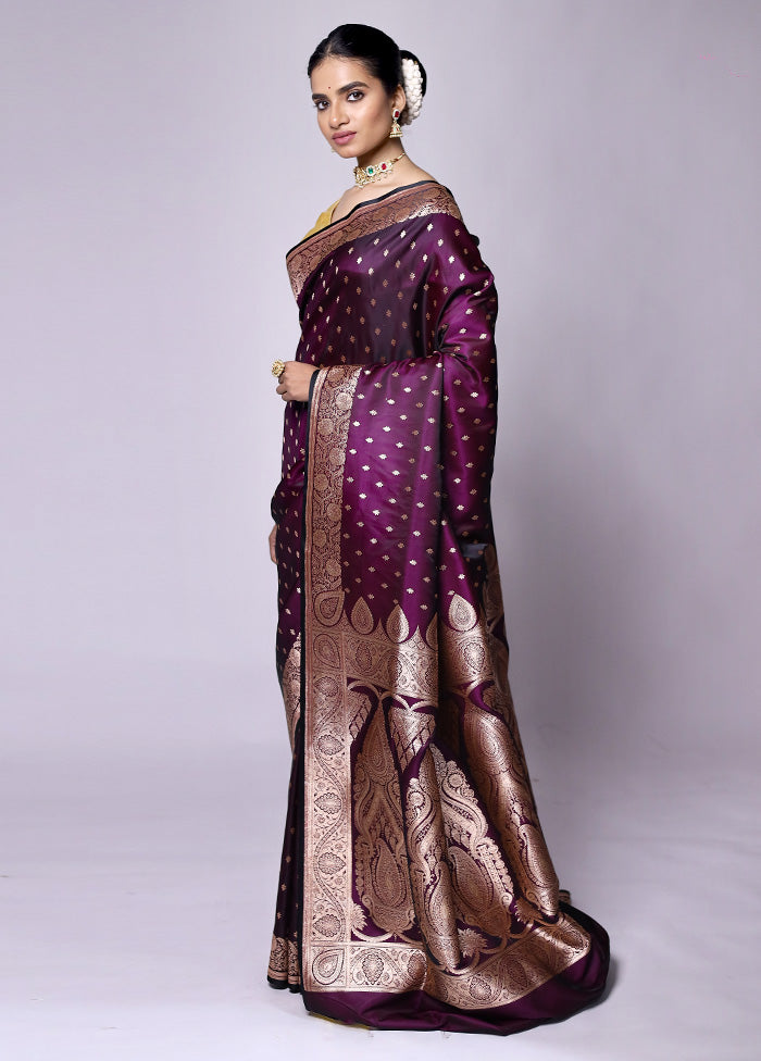 Purple Banarasi Silk Saree With Blouse Piece Outlet Footaction