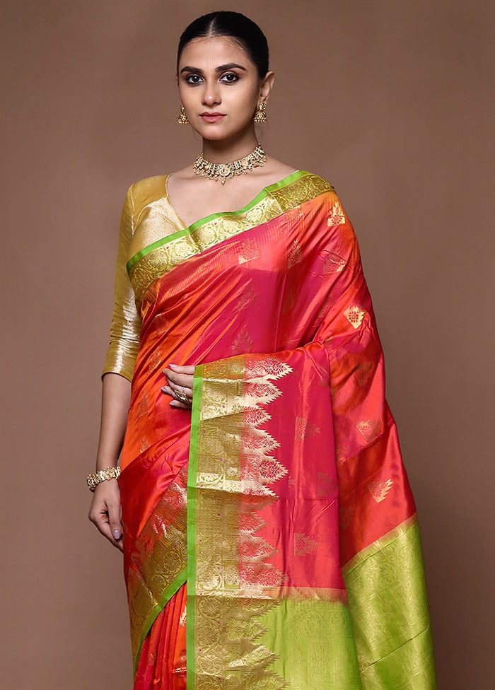 Red Handloom Kanjivaram Pure Silk Saree With Blouse Piece Discount Best Sale