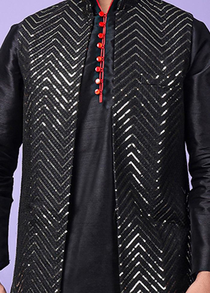 3 Pc Black Silk Nehru Set For Sale Sale Online