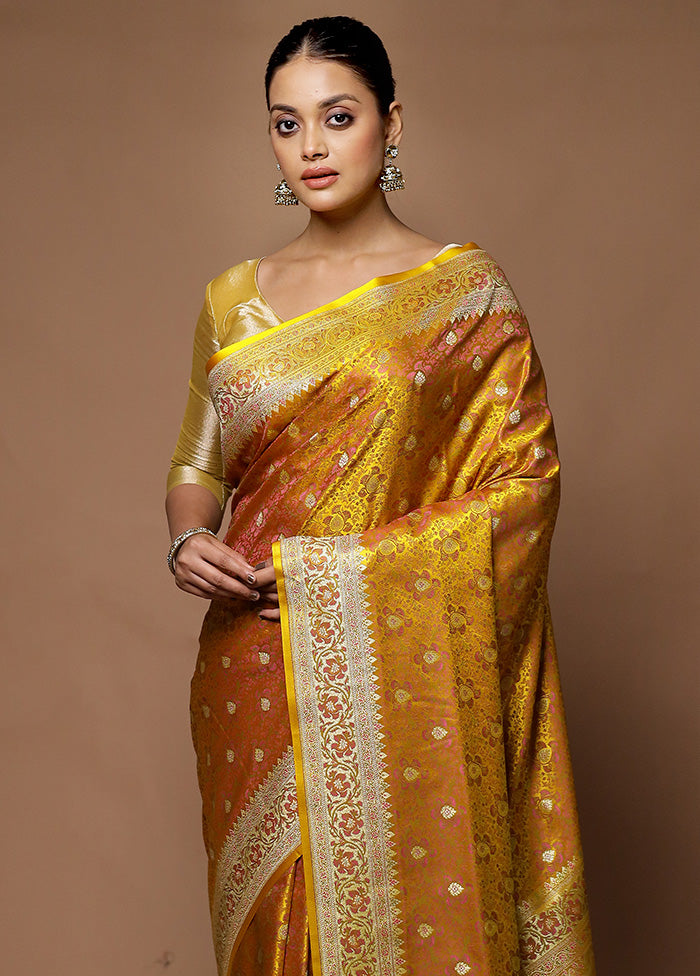 Yellow Handloom Tanchoi Pure Silk Saree With Blouse Piece Discount Best Store To Get