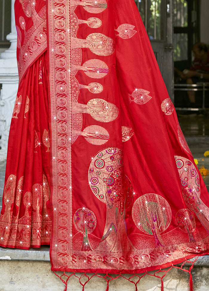 Red Spun Silk Saree With Blouse Piece Sale Supply