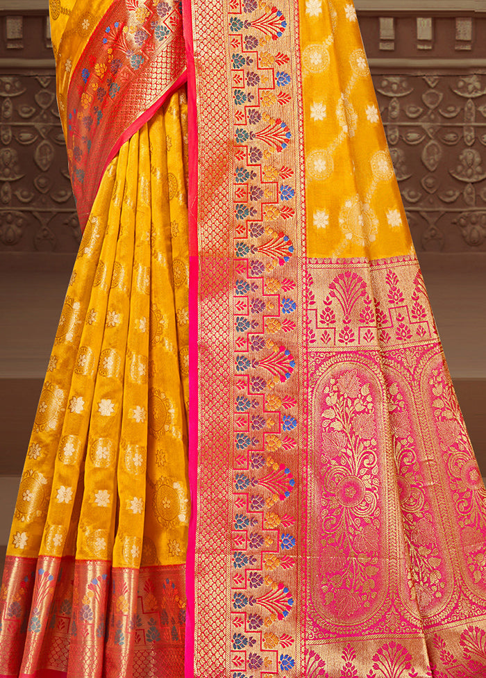 Yellow Dupion Silk Saree With Blouse Piece 100% Original Online